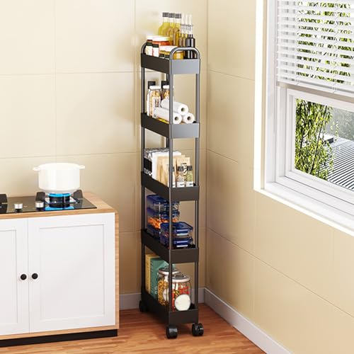 QBGJDOGE Mobiler Lagerwagen, Multifunktions-Aufbewahrungs-Organizer for die Küche, Regaleinheit, Badezimmer, Wohnzimmer, Mehrzweck-Rollwagen(Black,5 Tier) von QBGJDOGE