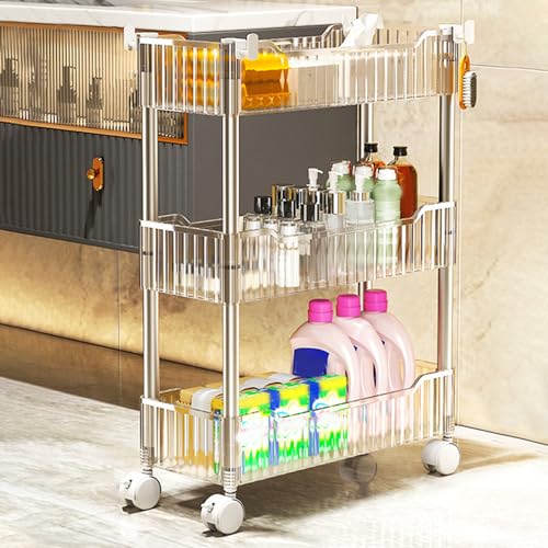 QBGJDOGE Rollbarer Lagerwagen mit Rädern, durchsichtiger Badezimmer-Organisationswagen aus Acryl, mobiles Küchenregal for Zuhause, Büro(3 Tier) von QBGJDOGE