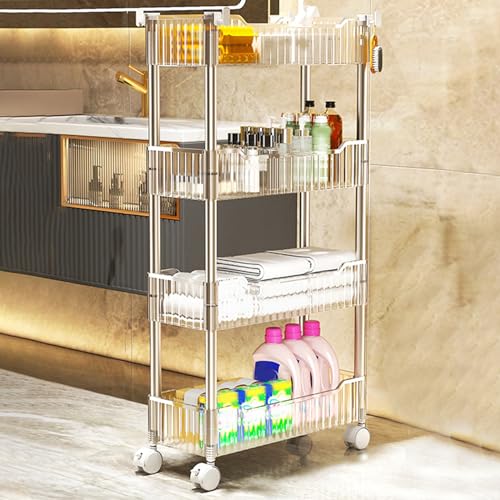 QBGJDOGE Rollbarer Lagerwagen mit Rädern, durchsichtiger Badezimmer-Organisationswagen aus Acryl, mobiles Küchenregal for Zuhause, Büro(4 Tier) von QBGJDOGE