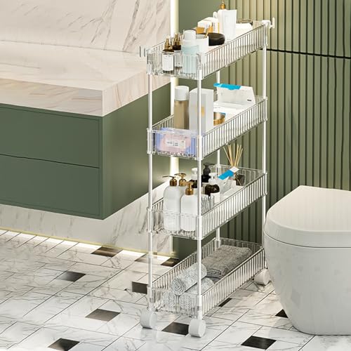 QBGJDOGE Rollwagen, Aufbewahrungswagen aus transparentem Acryl mit Rädern und Haken for Badezimmer, Küche, Büro, Schlafzimmer(B,4 Tier) von QBGJDOGE