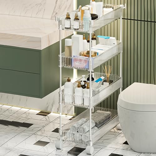 QBGJDOGE Rollwagen, Aufbewahrungswagen aus transparentem Acryl mit Rädern und Haken for Badezimmer, Küche, Büro, Schlafzimmer(C,4 Tier) von QBGJDOGE