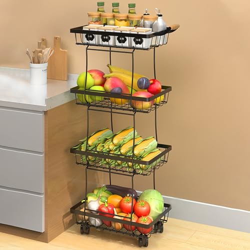QBGJDOGE Rollwagen aus Metall, bewegliche Organisationsregale mit Rädern, multifunktionaler Aufbewahrungswagen for Büro, Küche(Black,4 Tier) von QBGJDOGE