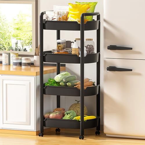 QBGJDOGE Rollwagen mit 2/3/4 Ebenen, multifunktionaler Aufbewahrungswagen aus Kunststoff, Küchenorganizer, mobiles Regal for Badezimmer(Black,4 Tier) von QBGJDOGE