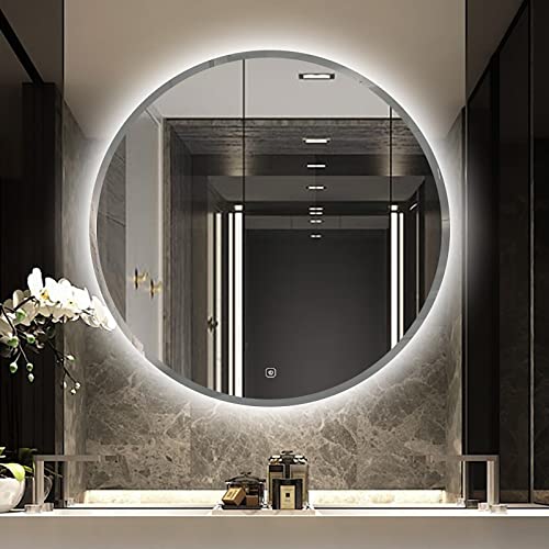 QBGJDOGE Runder Badezimmerspiegel mit LED-Leuchten, beleuchteter Badezimmerspiegel zur Wandmontage mit Hintergrundbeleuchtung und modernen abgeschrägten Kanten, 3 LED-Spiegel mit Farbwechsel und Smart QBGJDOGE Runder Badezimmerspiegel mit LED-Leuchten, beleuchteter Badezimmerspiegel zur Wandmontage mit Hintergrundbeleuchtung und modernen abgeschrägten Kanten, 3 LED-Spiegel mit Farbwechsel und Smart von QBGJDOGE