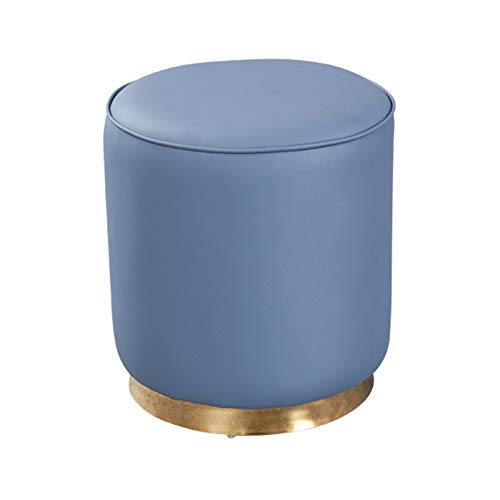 QBGJDOGE Runder gepolsterter Ottoman, Frisiertischhocker aus Leder/Schminktischhocker/Stuhl/gepolsterte Bank/Klavierstuhl/Schuhwechselhocker/Sitzhocker/Fußstütze(Blue,32X35cm) von QBGJDOGE