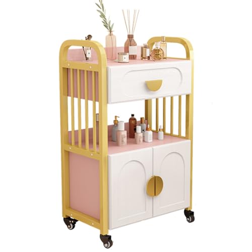 QBGJDOGE Salonwagen for Beauty-SPA, Kosmetikwagen mit Schubladen/Schränken, Mehrzweck-Rollwagen, Aufbewahrungs-Organizer-Regal – Beauty-Spind for Komfort und Effizienz(Gold+pink,D) von QBGJDOGE