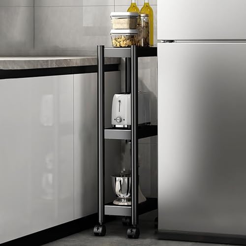 QBGJDOGE Schlanke Lagerregale mit Rädern, 3/4/5-stöckige, robuste Rollwagen aus Metall for Küche, Bad und Büro(3 Tier) von QBGJDOGE