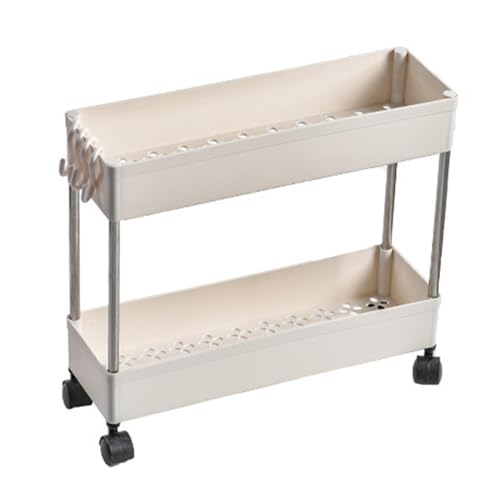 QBGJDOGE Schlanke Mehrzweck-Rollwagen, bewegliches Küchen-Organizer-Regal mit Rad und Haken, multifunktionaler Aufbewahrungswagen aus Kunststoff(2 Tier) von QBGJDOGE