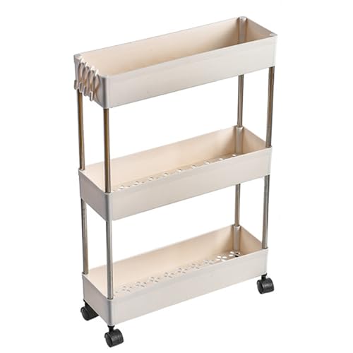 QBGJDOGE Schlanke Mehrzweck-Rollwagen, bewegliches Küchen-Organizer-Regal mit Rad und Haken, multifunktionaler Aufbewahrungswagen aus Kunststoff(3 Tier) von QBGJDOGE
