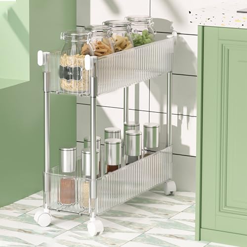 QBGJDOGE Schmaler Aufbewahrungswagen, Rollwagen aus durchsichtigem Acryl for Küche und Badezimmer, Mobile Organizer-Regale mit feststellbaren Rädern(2 Tier) von QBGJDOGE