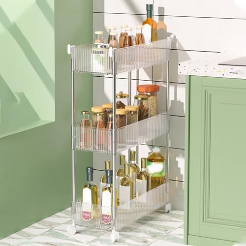 QBGJDOGE Schmaler Aufbewahrungswagen, Rollwagen aus durchsichtigem Acryl for Küche und Badezimmer, Mobile Organizer-Regale mit feststellbaren Rädern(3 Tier) von QBGJDOGE