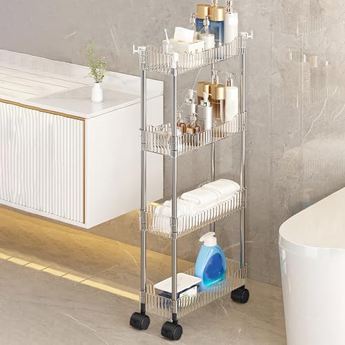 QBGJDOGE Schmaler Aufbewahrungswagen, durchsichtiger Badezimmer-Rollwagen aus Acryl mit Rädern, mobiles Organizer-Regal for die Küche for das Home Office(4 Tier) von QBGJDOGE