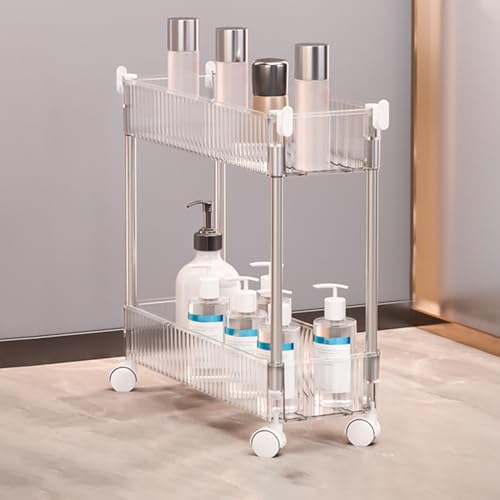 QBGJDOGE Schmaler Lagerwagen, ausziehbarer Rollwagen for Badezimmer und Küche, durchsichtiges PET-Regalsystem, Organizer-Trolley(2 Tier) von QBGJDOGE