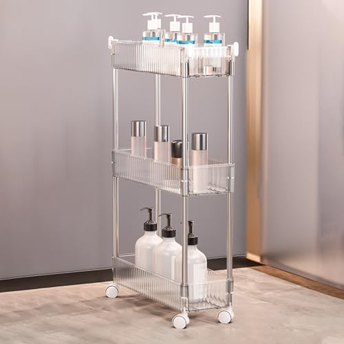 QBGJDOGE Schmaler Lagerwagen, ausziehbarer Rollwagen for Badezimmer und Küche, durchsichtiges PET-Regalsystem, Organizer-Trolley(3 Tier) von QBGJDOGE