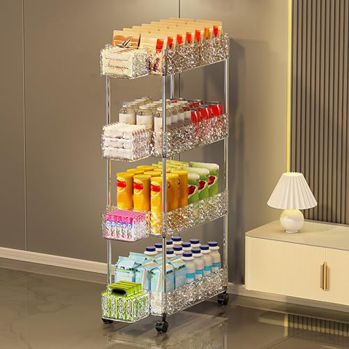 QBGJDOGE Schmaler Rollwagen, ausziehbarer Allzweckwagen aus transparentem Acryl for Badezimmer und Küche mit Hängekörben und Rädern(4 Tier) von QBGJDOGE