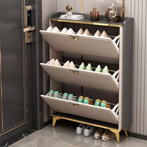 QBGJDOGE Schuhschrank, versteckter Schuhschrank, moderner Schuhschrank mit 3 Klapptüren und verstellbarem Regal, für Eingangsbereich, Schlafzimmer, Flur (60 x 17 x 120 cm) von QBGJDOGE