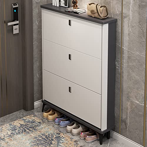 QBGJDOGE Schuhschrank mit 3 Klappschubladen, modern, freistehend, Aufbewahrungs-Organizer, Eingangsbereich, Holzkippeimer, Schuhregal mit Metallbeinen für Schrank, Wohnzimmer (Weiß, 100 x 17 x 120 cm) von QBGJDOGE