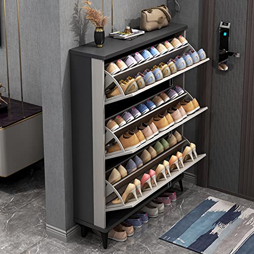 QBGJDOGE Schuhschrank mit 3 klappbaren Schubladen, modern, freistehend, Aufbewahrungs-Organizer, Eingangsbereich, Holzkippeimer, Schuhregal mit Metallbeinen für Schrank, Wohnzimmer (Grau, 50 x 24 x von QBGJDOGE