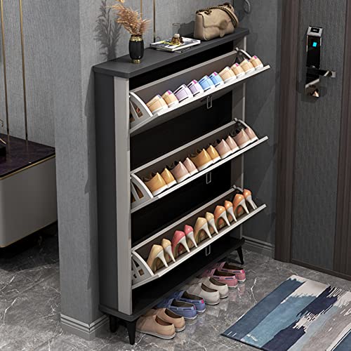 QBGJDOGE Schuhschrank mit 3 klappbaren Schubladen, modern, freistehend, Aufbewahrungs-Organizer, Eingangsbereich, Holzkippeimer, Schuhregal mit Metallbeinen für Schrank, Wohnzimmer (Grau, 70 x 17 x von QBGJDOGE