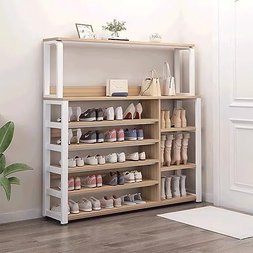 QBGJDOGE Stapelbares Schuhregal mit 6 Ebenen, Organizer-Aufbewahrung, Schuhregal aus Metall, Schuhschrank for Eingangsbereich, Flur und Korridor, bietet Platz for 26–30 Paar Schuhe(Light Walnut,100cm/ von QBGJDOGE