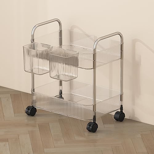 QBGJDOGE Transparenter PET-Aufbewahrungswagen, bewegliche Organizer-Regale, multifunktionaler Rollwagen for Büro, Küche(2 Tier) von QBGJDOGE