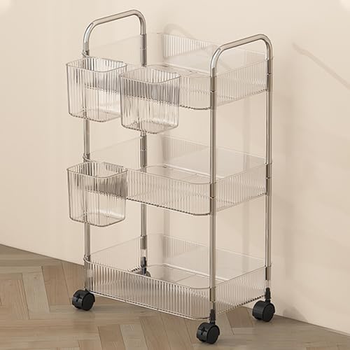 QBGJDOGE Transparenter PET-Aufbewahrungswagen, bewegliche Organizer-Regale, multifunktionaler Rollwagen for Büro, Küche(4 Tier) von QBGJDOGE