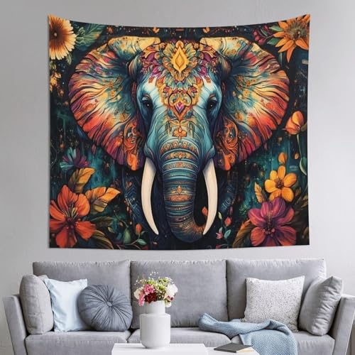 QBGJDOGE Wandteppich, bunter Elefant, 76,2 x 91,4 cm, Poster, Wandteppich, Hippie-Wandteppich, ästhetischer Wandbehang, Stoff, Kunstdruck for Festival, Party, Zuhause, Schlafzimmer, Wohnzimmer, Wohnhe von QBGJDOGE