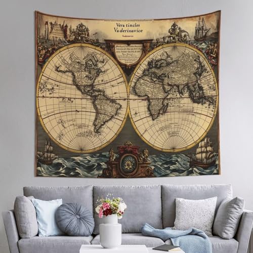 QBGJDOGE Wandteppich, nautische Karte, 183 x 233 cm, Poster, Wandteppiche, Hippie-Wandteppich, ästhetischer Wandbehang, Stoff, Kunstdruck for Festival, Party, Zuhause, Schlafzimmer, Wohnzimmer, Wohnhe von QBGJDOGE
