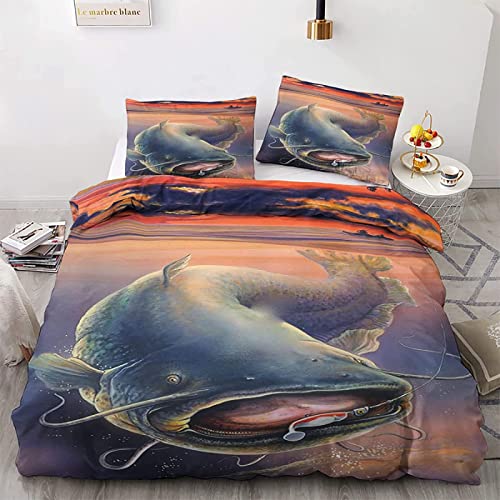 Bettwäsche 135x200 Angeln Bettbezug 135x200 mit Reißverschluss - Warme Flauschige Weiche Allergiker Mikrofaser Bettwäsche + 2 Kopfkissenbezug 80x80 cm(Größe kann geändert Werden) von QBIDCSX
