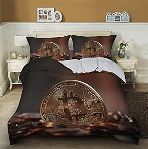 Bettwäsche 135x200 Bitcoin Bettbezug 135x200 mit Reißverschluss - Warme Flauschige Weiche Allergiker Mikrofaser Bettwäsche + 2 Kopfkissenbezug 80x80 cm(Größe kann geändert Werden) von QBIDCSX