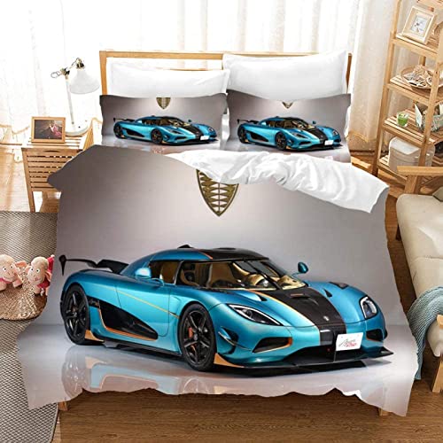 Bettwäsche 135x200 Blaues Auto Bettbezug 135x200 mit Reißverschluss - Warme Flauschige Weiche Allergiker Mikrofaser Bettwäsche + 2 Kopfkissenbezug 80x80 cm(Größe kann geändert Werden) von QBIDCSX