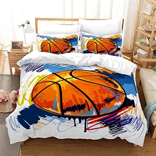 Bettwäsche 155x220 Basketball Bettbezug 155x220 mit Reißverschluss - Warme Flauschige Weiche Allergiker Mikrofaser Bettwäsche + 2 Kopfkissenbezug 80x80 cm(Größe kann geändert Werden) von QBIDCSX
