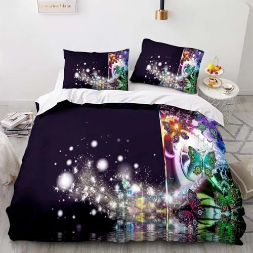 Bettwäsche 155x220 Bettbezug Set 3teilig Schmetterlinge Bettbezug mit Reißverschluss, Weiche Angenehme Mikrofaser Bettwäsche-Sets für Erwachsene Jugendliche Kinder + 2 Kopfkissenbezug 80x80 cm Bettwäsche 155x220 Bettbezug Set 3teilig Schmetterlinge Bettbezug mit Reißverschluss, Weiche Angenehme Mikrofaser Bettwäsche-Sets für Erwachsene Jugendliche Kinder + 2 Kopfkissenbezug 80x80 cm von QBIDCSX