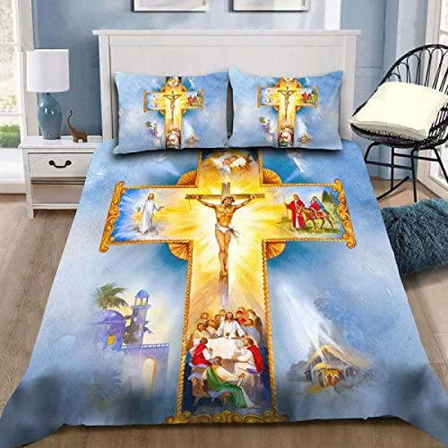 Bettwäsche 155x220 Jesus Bettbezug 155x220 mit Reißverschluss - Warme Flauschige Weiche Allergiker Mikrofaser Bettwäsche + 2 Kopfkissenbezug 80x80 cm(Größe kann geändert Werden) von QBIDCSX