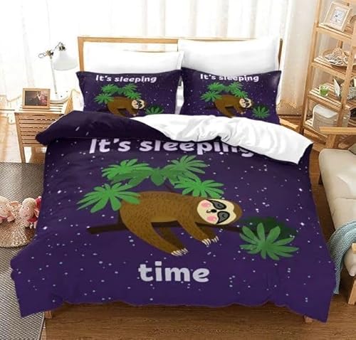 QBIDCSX Bettwäsche 135x200 Braunes Faultier Kinderbettwäsche Bettwäsche-Sets für Kinder Mädchen, Weiche Mikrofaser Bettbezüge 135x200 cm mit Reißverschluss + 2 Kissenbezug 80x80 cm von QBIDCSX