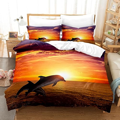 QBIDCSX Bettwäsche 135x200 Delphin-Sonnenuntergang Kinderbettwäsche Bettwäsche Set für Kinder Mädchen, Weiche Mikrofaser Bettbezüge 135x200 cm mit Reißverschluss + 2 Kissenbezug 80x80 cm QBIDCSX Bettwäsche 135x200 Delphin-Sonnenuntergang Kinderbettwäsche Bettwäsche Set für Kinder Mädchen, Weiche Mikrofaser Bettbezüge 135x200 cm mit Reißverschluss + 2 Kissenbezug 80x80 cm von QBIDCSX