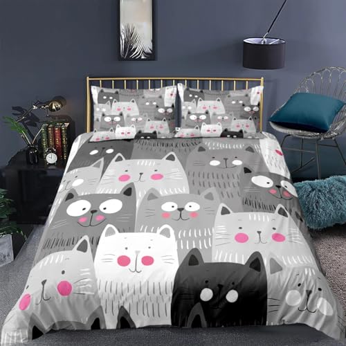 QBIDCSX Bettwäsche 135x200 Graue Katze Kinderbettwäsche Bettwäsche-Sets für Kinder Mädchen, Weiche Mikrofaser Bettbezüge 135x200 cm mit Reißverschluss + 2 Kissenbezug 80x80 cm QBIDCSX Bettwäsche 135x200 Graue Katze Kinderbettwäsche Bettwäsche-Sets für Kinder Mädchen, Weiche Mikrofaser Bettbezüge 135x200 cm mit Reißverschluss + 2 Kissenbezug 80x80 cm von QBIDCSX