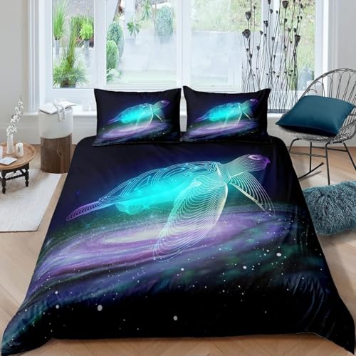 QBIDCSX Bettwäsche 135x200 Meeresschildkröte Kinderbettwäsche Bettwäsche-Sets für Kinder Mädchen, Weiche und Angenehme Mikrofaser Bettbezüge 135x200 cm mit Reißverschluss + 2 Kissenbezug 80x80 cm von QBIDCSX