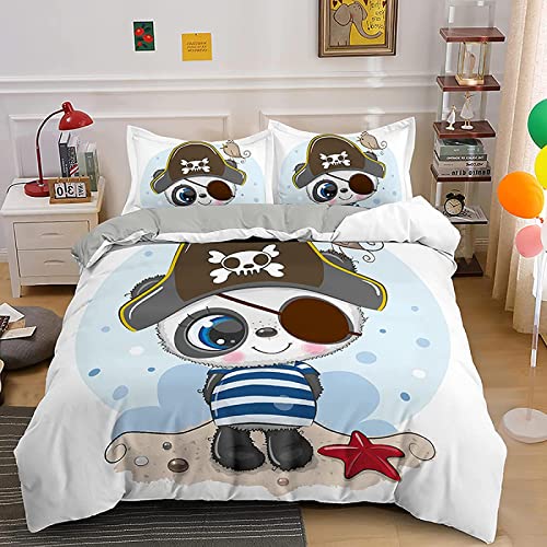 QBIDCSX Bettwäsche 135x200 Pirat Kinderbettwäsche Bettwäsche Set für Kinder Jungs Mädchen, Weiche und Angenehme Mikrofaser Bettbezüge 135x200 cm mit Reißverschluss + 2 Kissenbezug 80x80 cm von QBIDCSX
