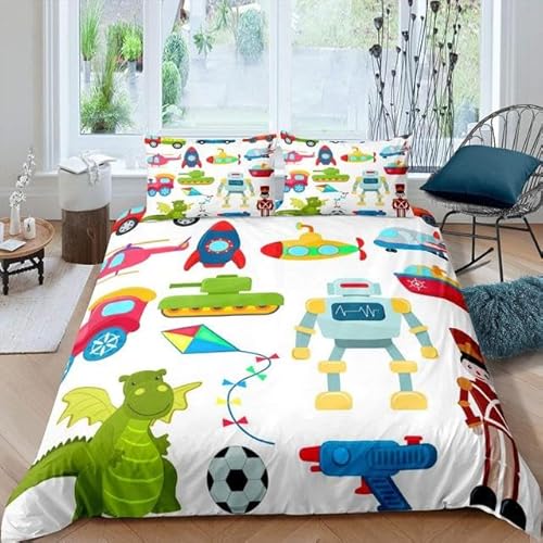 QBIDCSX Bettwäsche 135x200 Roboter Kinderbettwäsche Bettwäsche Set für Kinder Mädchen, Weiche und Angenehme Mikrofaser Bettbezüge 135x200 cm mit Reißverschluss + 2 Kissenbezug 80x80 cm von QBIDCSX