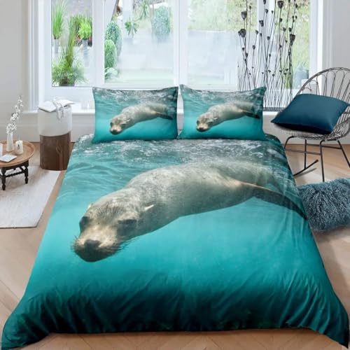 QBIDCSX Bettwäsche 135x200 Seebären Kinderbettwäsche Bettwäsche-Sets für Kinder Mädchen, Weiche und Angenehme Mikrofaser Bettbezüge 135x200 cm mit Reißverschluss + 2 Kissenbezug 80x80 cm von QBIDCSX