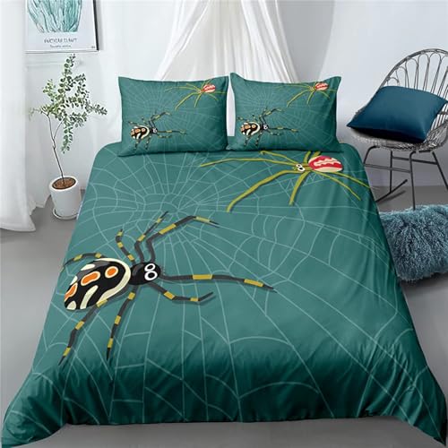QBIDCSX Bettwäsche 135x200 Spinne Kinderbettwäsche Bettwäsche-Sets für Kinder Mädchen, Weiche und Angenehme Mikrofaser Bettbezüge 135x200 cm mit Reißverschluss + 2 Kissenbezug 80x80 cm von QBIDCSX