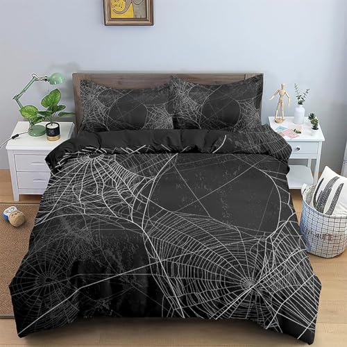 QBIDCSX Bettwäsche 135x200 Spinnennetz Kinderbettwäsche Bettwäsche-Sets für Kinder Mädchen, Weiche und Angenehme Mikrofaser Bettbezüge 135x200 cm mit Reißverschluss + 2 Kissenbezug 80x80 cm von QBIDCSX