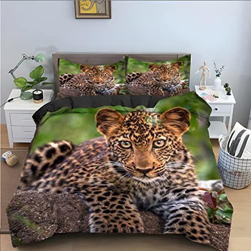 QBIDCSX Bettwäsche 155x220 Bettbezug Set 3teilig Leopard Bettbezug mit Reißverschluss, Weiche Angenehme Mikrofaser Bettwäsche-Sets für Erwachsene Jugendliche Kinder + 2 Kopfkissenbezug 80x80 cm von QBIDCSX