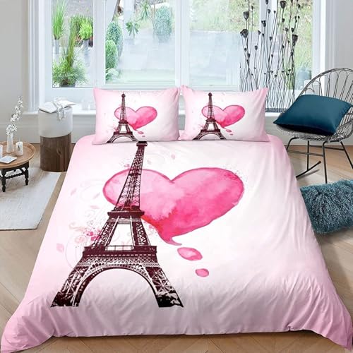 QBIDCSX Bettwäsche 155x220 Bettbezug Set 3teilig Paris Bettbezug mit Reißverschluss, Weiche Angenehme Mikrofaser Bettwäsche-Sets für Erwachsene Jugendliche Kinder + 2 Kopfkissenbezug 80x80 cm von QBIDCSX