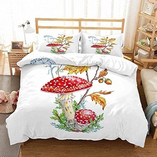 QBIDCSX Bettwäsche 155x220 Bettbezug Set 3teilig Pilz Bettbezug mit Reißverschluss, Weiche Angenehme Mikrofaser Bettwäsche-Sets für Erwachsene Jugendliche Kinder + 2 Kopfkissenbezug 80x80 cm von QBIDCSX