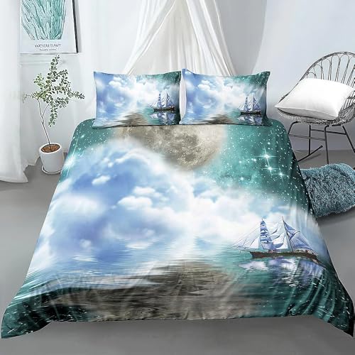 QBIDCSX Bettwäsche 155x220 Bettbezug Set 3teilig Segelboot Bettbezug mit Reißverschluss, Weiche Angenehme Mikrofaser Bettwäsche-Sets für Erwachsene Jugendliche Kinder + 2 Kopfkissenbezug 80x80 cm QBIDCSX Bettwäsche 155x220 Bettbezug Set 3teilig Segelboot Bettbezug mit Reißverschluss, Weiche Angenehme Mikrofaser Bettwäsche-Sets für Erwachsene Jugendliche Kinder + 2 Kopfkissenbezug 80x80 cm von QBIDCSX