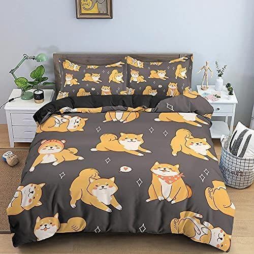 QBIDCSX Bettwäsche 155x220 Bettbezug Set 3teilig Shiba Inu Bettbezug mit Reißverschluss, Weiche Angenehme Mikrofaser Bettwäsche-Sets für Erwachsene Jugendliche Kinder + 2 Kopfkissenbezug 80x80 cm von QBIDCSX