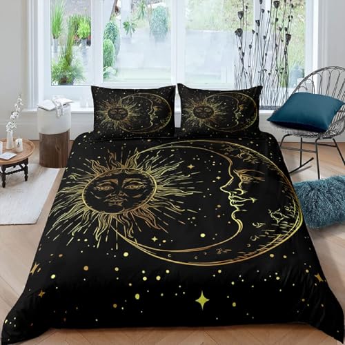 QBIDCSX Bettwäsche 155x220 Bettbezug Set 3teilig Sonne Mond Bettbezug mit Reißverschluss, Weiche Angenehme Mikrofaser Bettwäsche-Sets für Erwachsene Jugendliche Kinder + 2 Kopfkissenbezug 80x80 cm von QBIDCSX