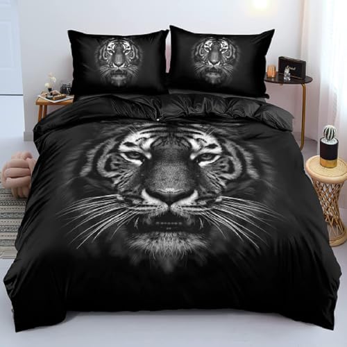 QBIDCSX Bettwäsche 155x220 Bettbezug Set 3teilig Tigerkönig Microfaser Bettwäsche-Sets, Weiche und Angenehme Bettbezüge mit Reißverschluss + 2 Kopfkissenbezug 80x80 cm für Kinder Jungs Mädchen von QBIDCSX